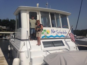 boat at dock with j & s